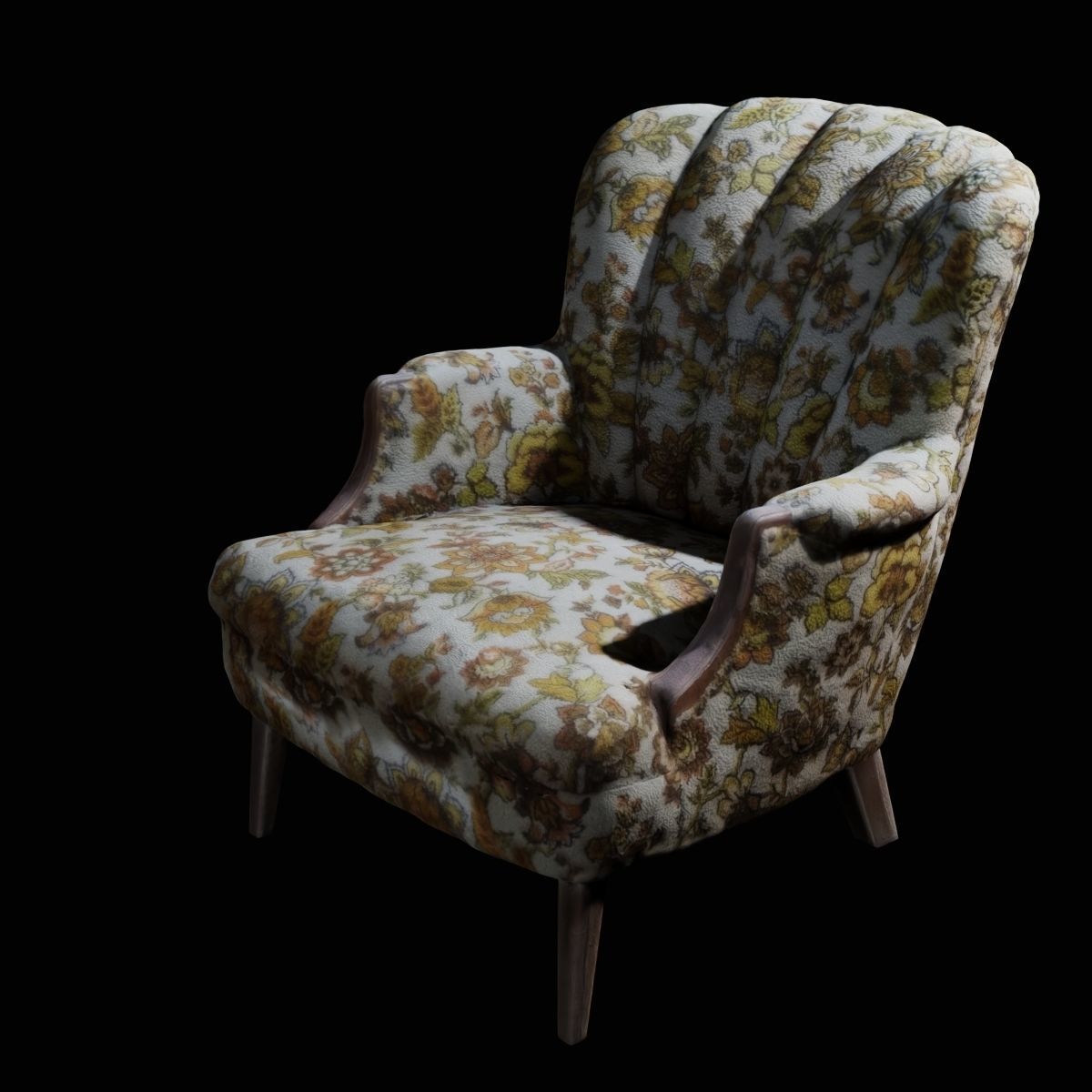 Antique Chair with Ugly Outdated Flower Pattern Low-poly 3D model_3