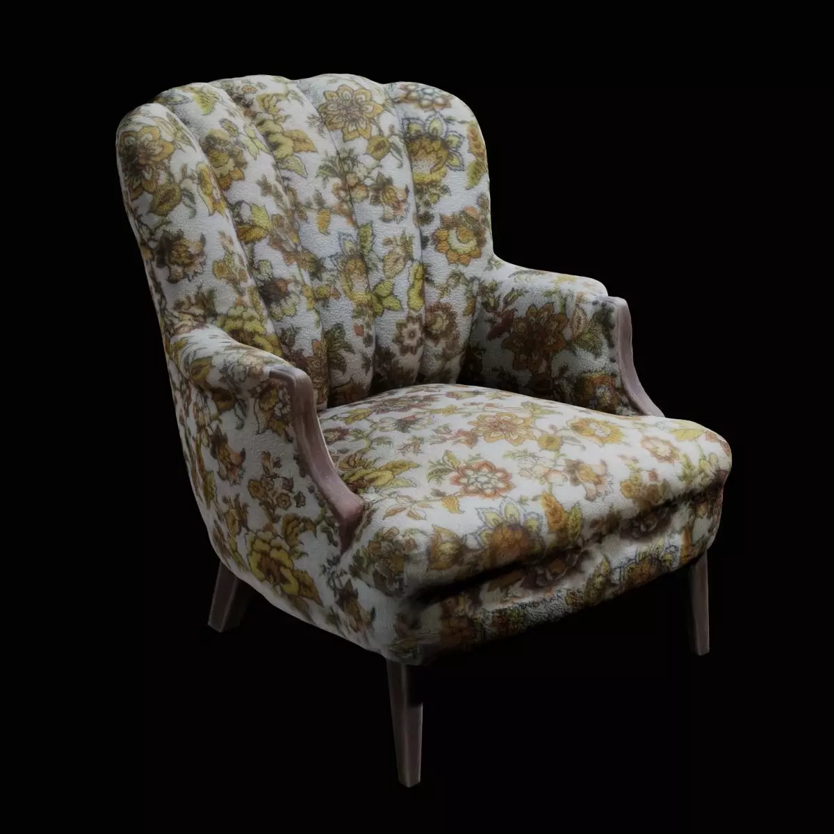 Antique Chair with Ugly Outdated Flower Pattern Low-poly 3D model_0