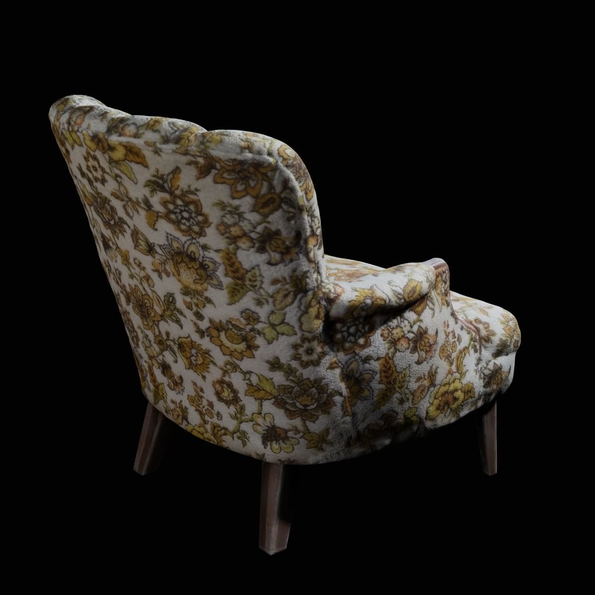 Antique Chair with Ugly Outdated Flower Pattern Low-poly 3D model_1