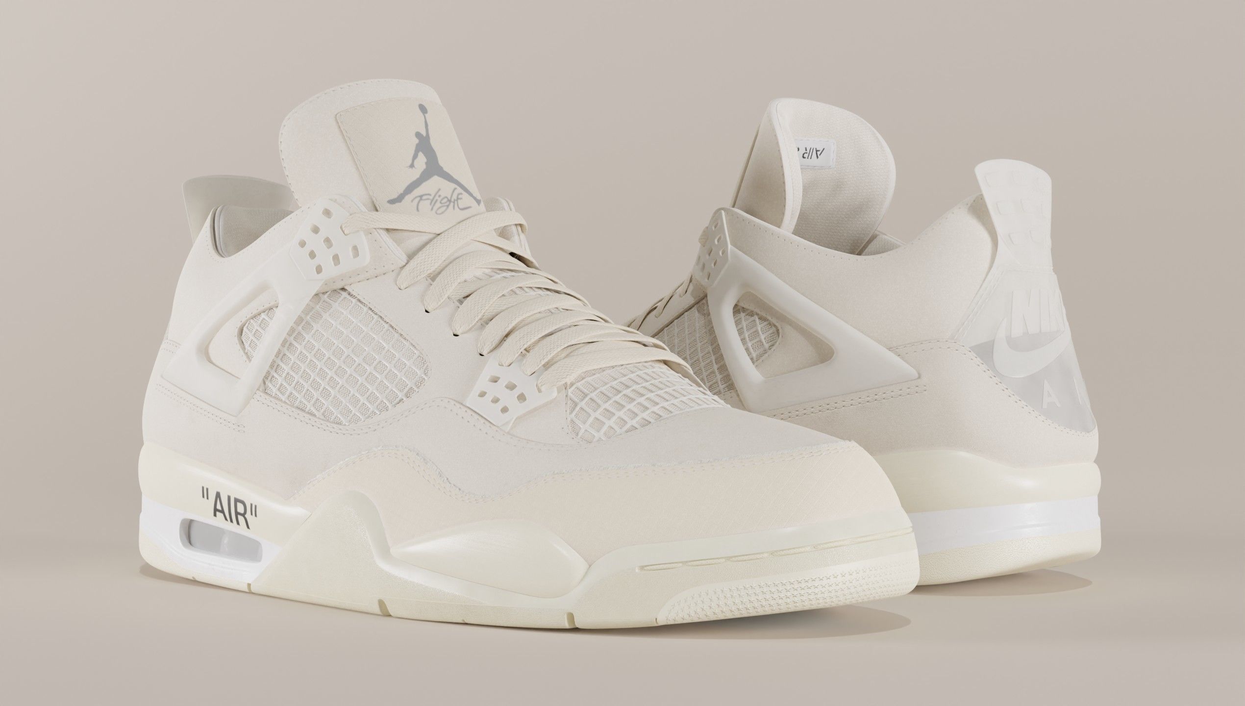 Jordan 4 Off White Sail Low-poly 3D model_3