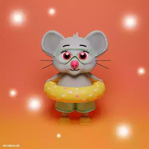mouse wearing orange swim ring