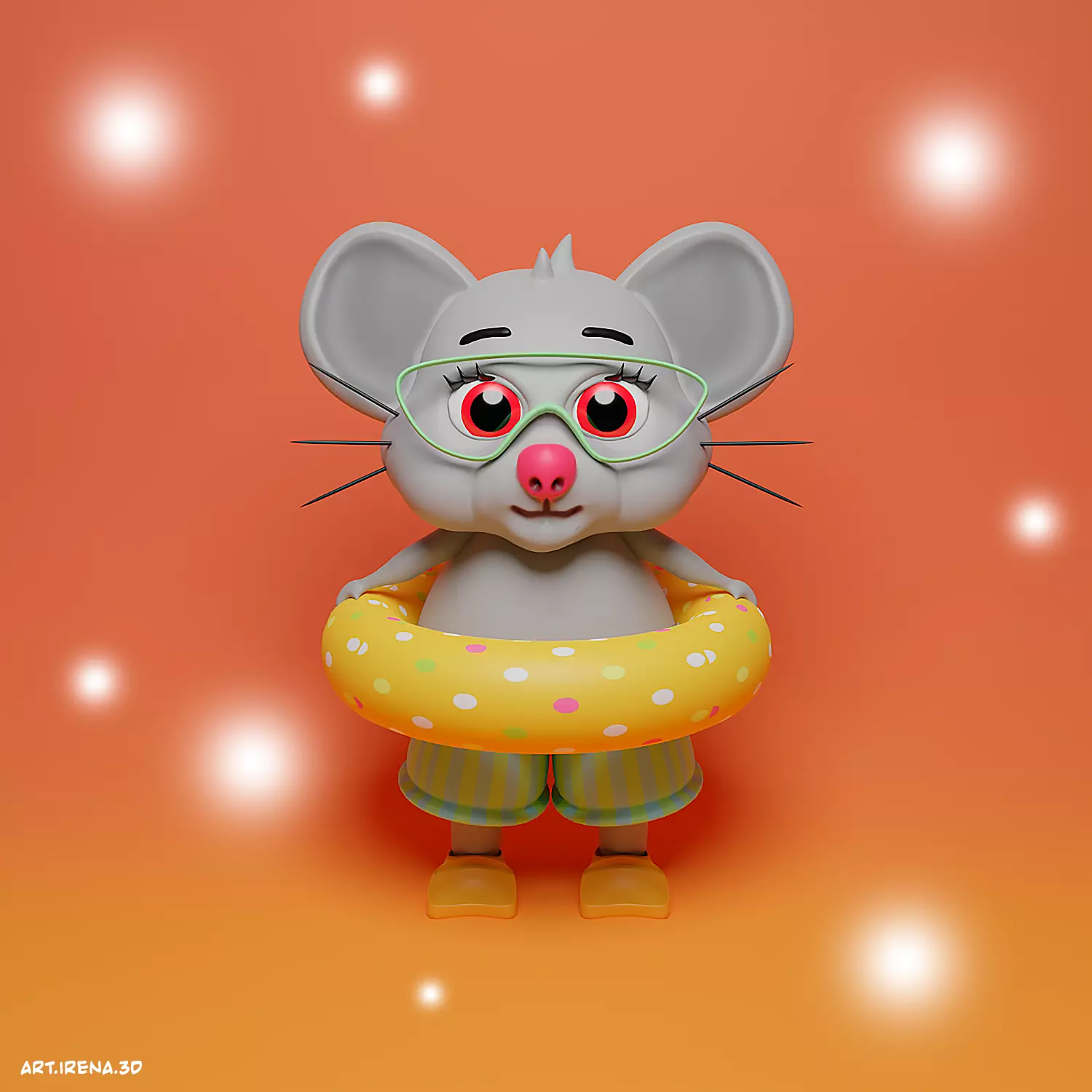 mouse wearing orange swim ring 3D model_0