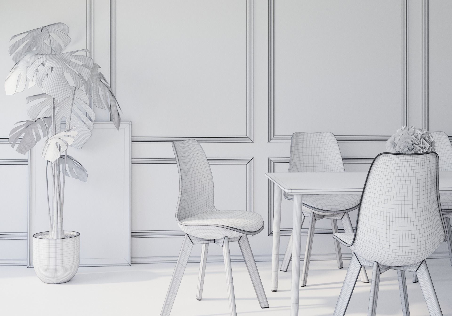 Dining table set 3D model_6