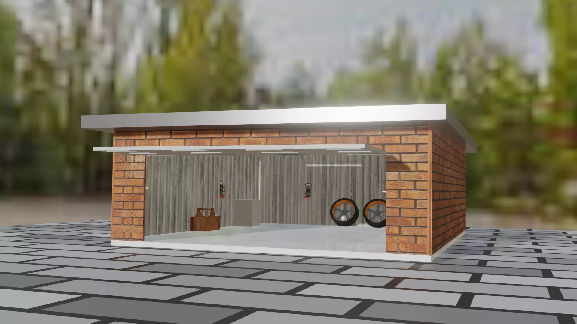 Garage Model motorcycle tire simulator Low-poly 3D model_0