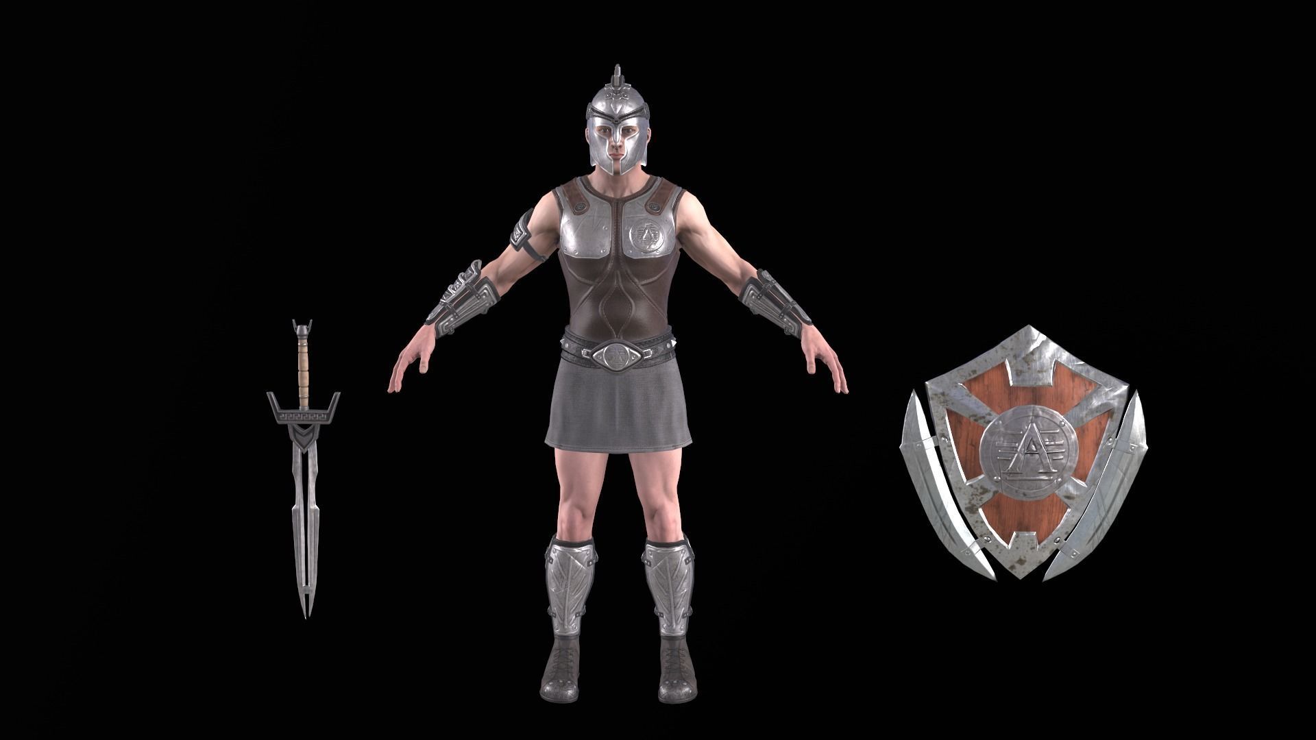 Greek Warrior 01 Low-poly 3D model_5
