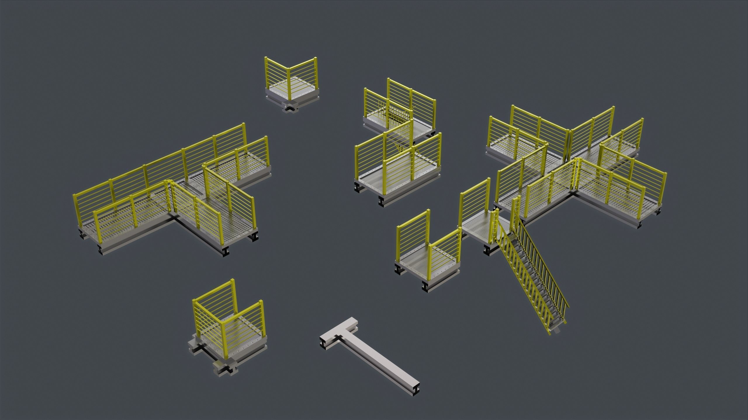Catwalk set ladder with stripes Low-poly 3D model_2