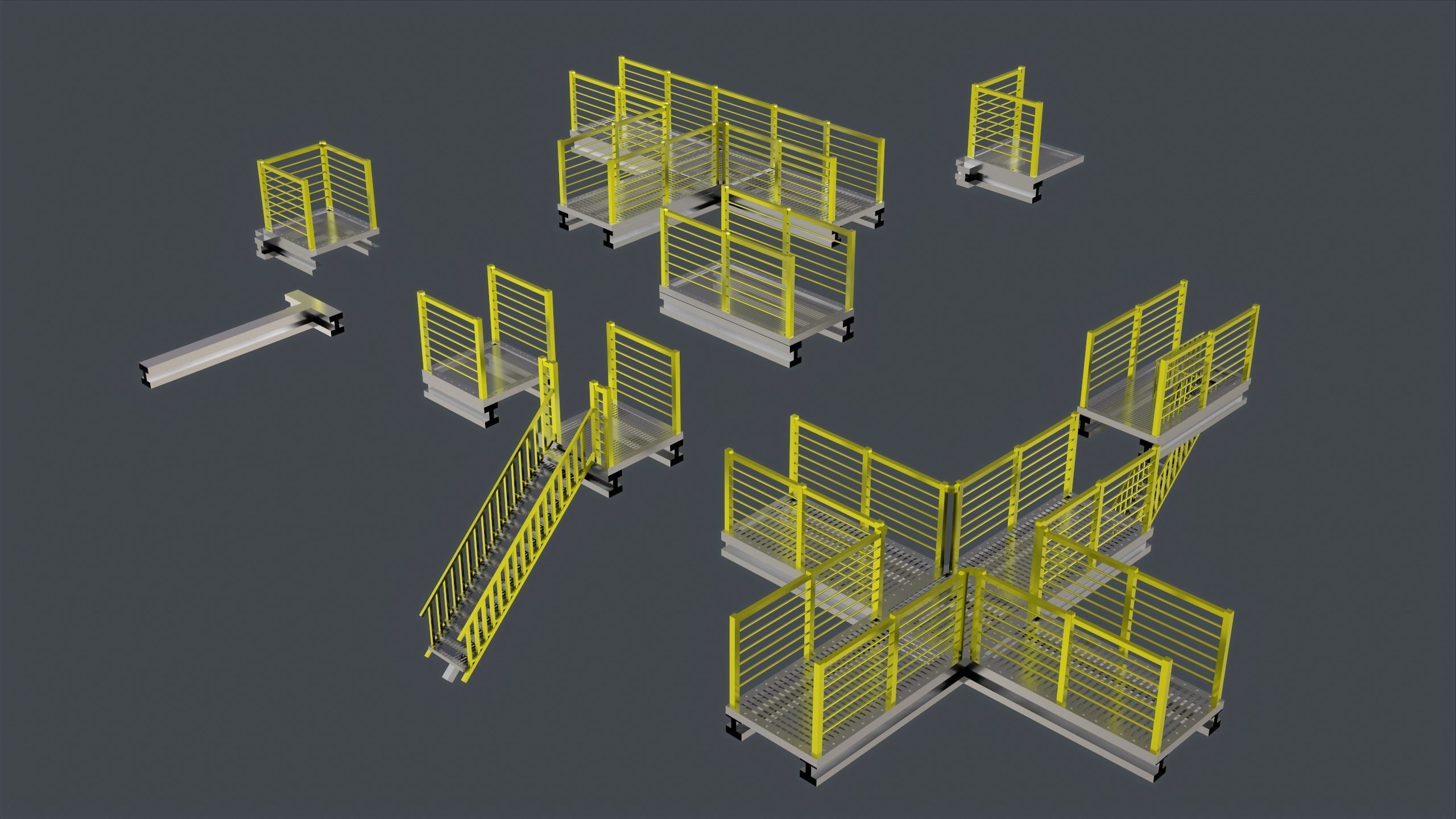 Catwalk set ladder with stripes Low-poly 3D model_5
