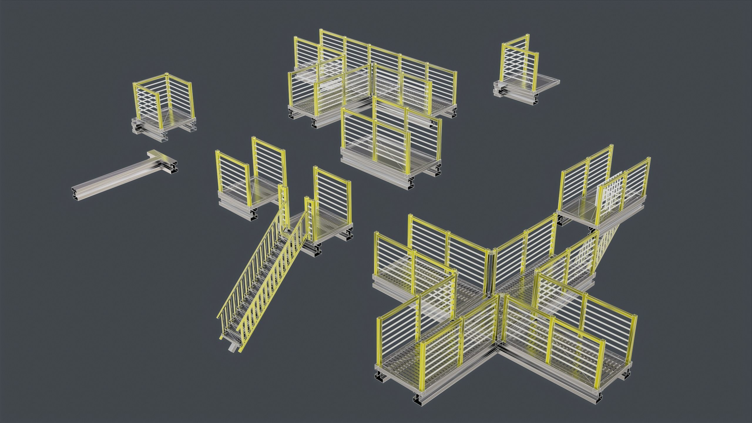 Catwalk set ladder with stripes Low-poly 3D model_4