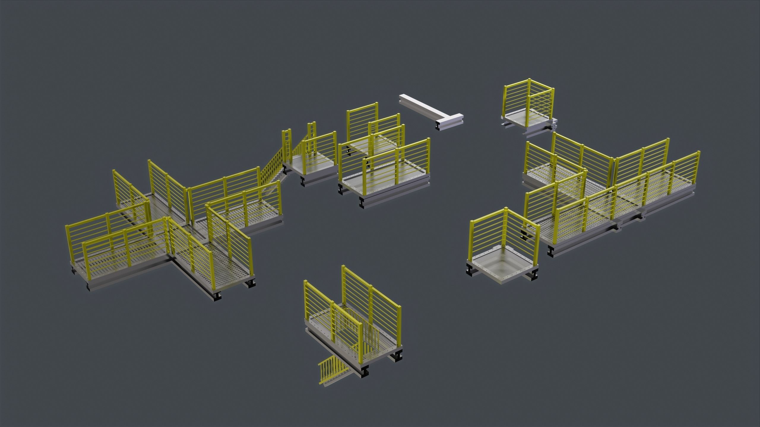 Catwalk set ladder with stripes Low-poly 3D model_6