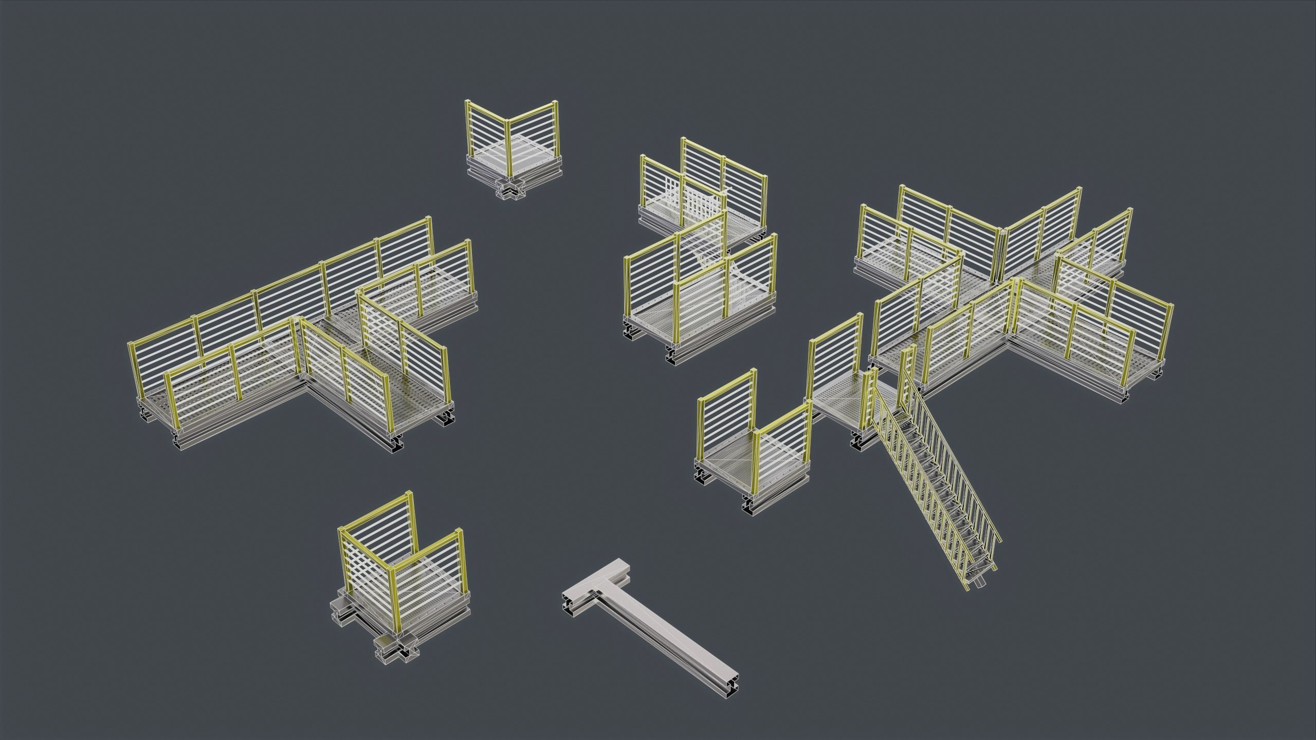 Catwalk set ladder with stripes Low-poly 3D model_3