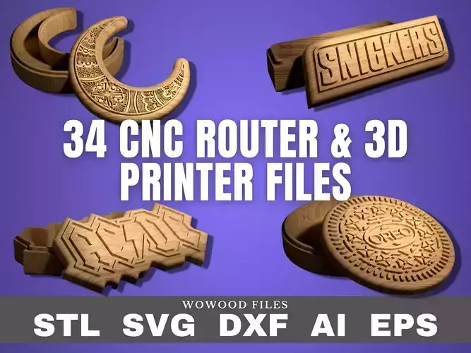34 boxes files for CNC router and 3D printer STL DXF eps svg ai