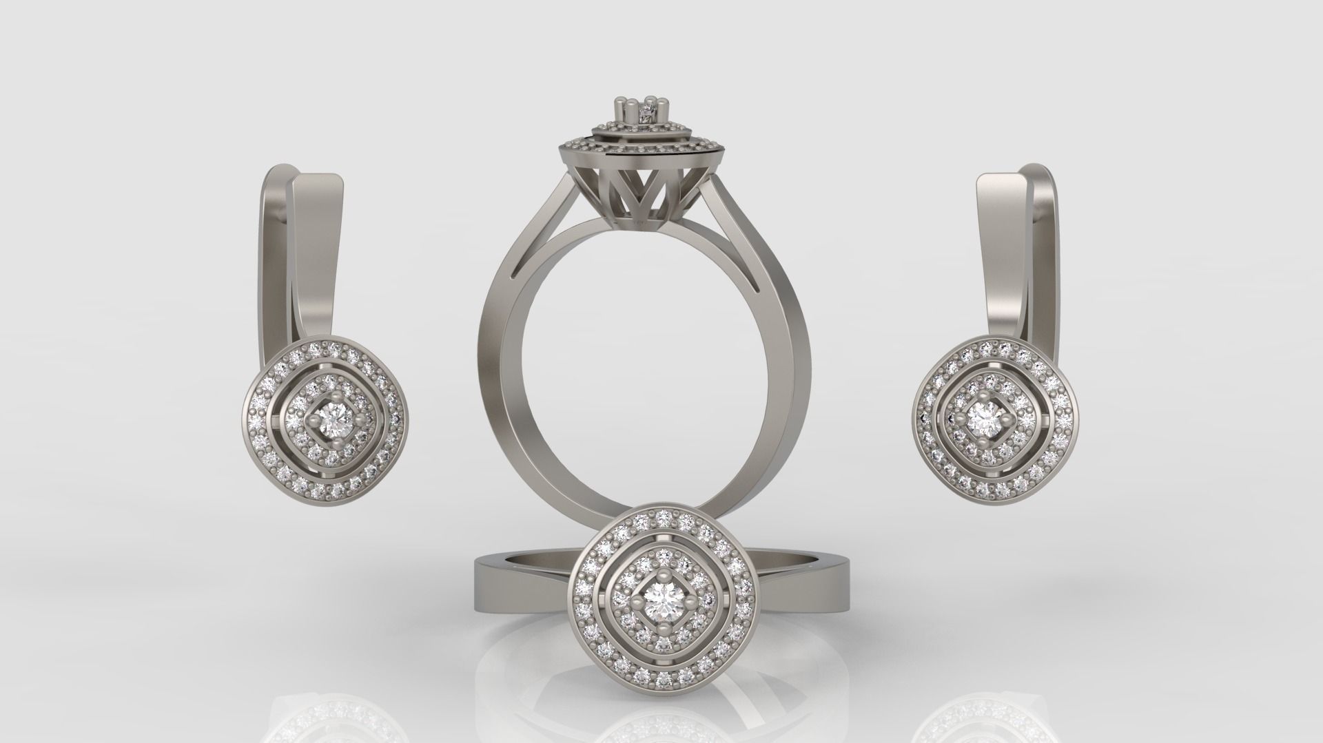 Ring and Earrings Diamond jewelry set 3d print model A 07 3D print model_3