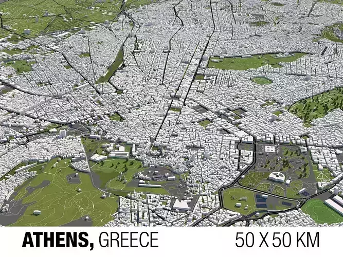 Athens Greece 50x50km 3D model