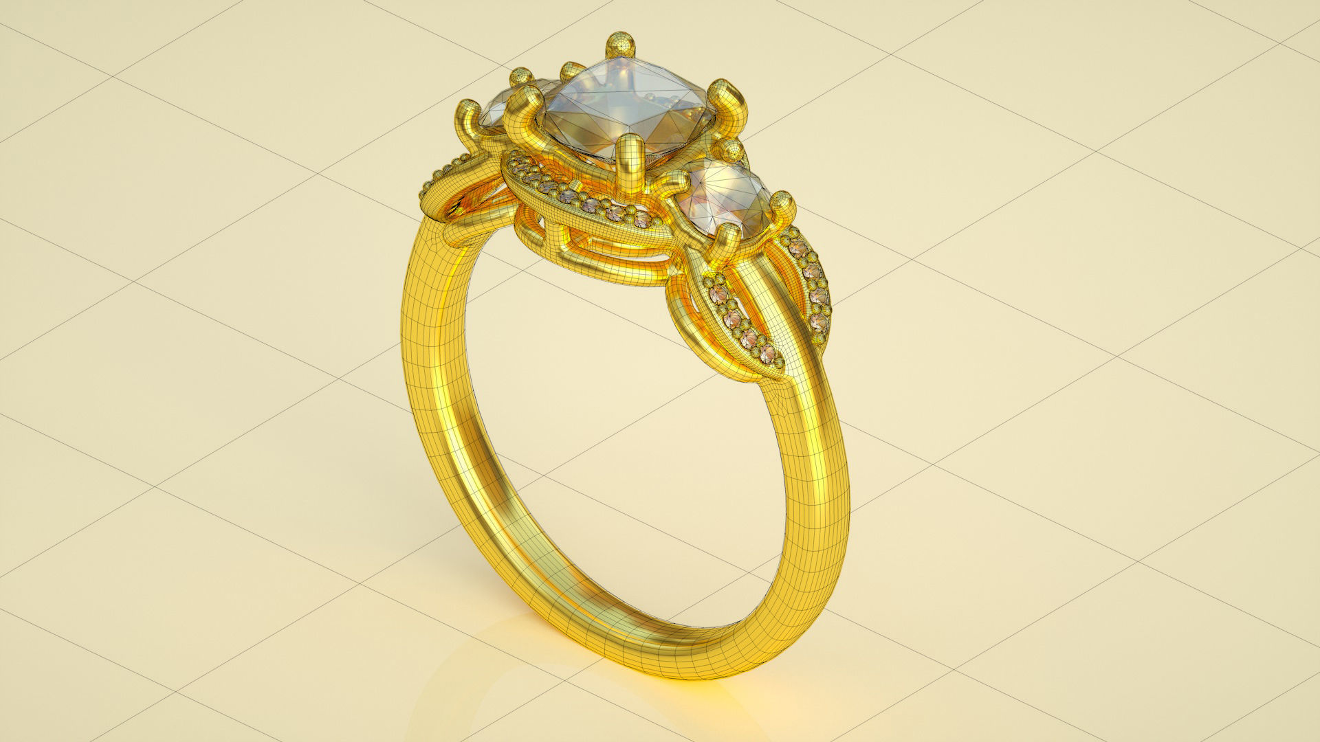 diamond-ring gold ring with moonstone and diamonds 3D model | CGTrader
