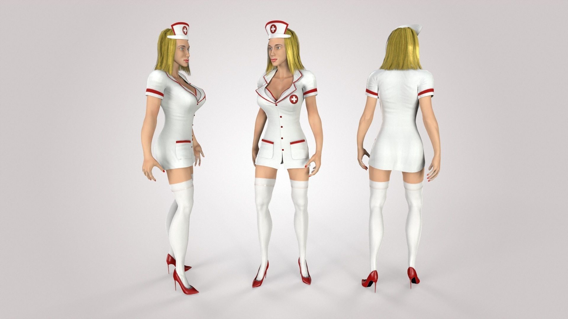 3D Game Ready Character - Nurse Low-poly 3D model_4