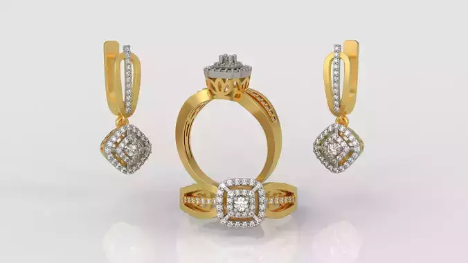 Ring and Earrings Diamond jewelry set 3d print model A 10