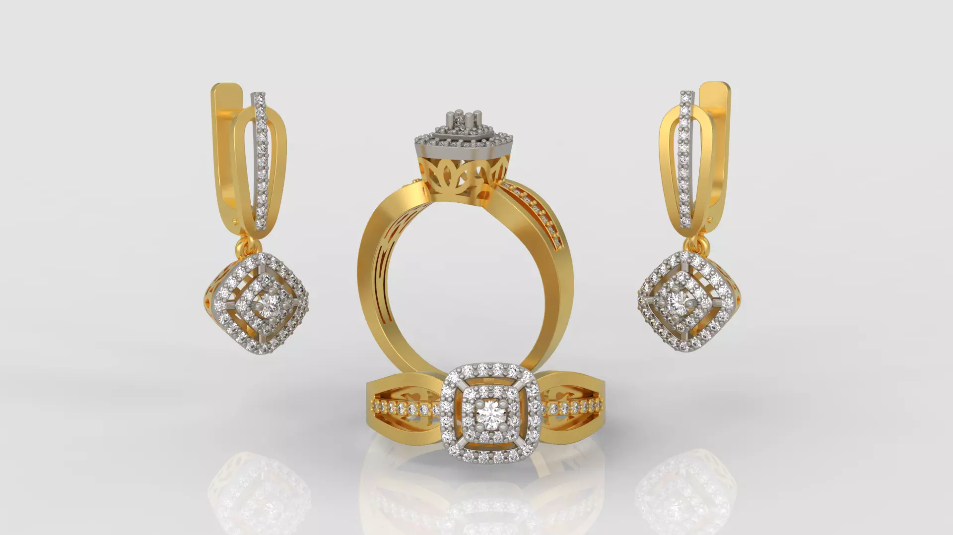 Ring and Earrings Diamond jewelry set 3d print model A 10 3D print model_0