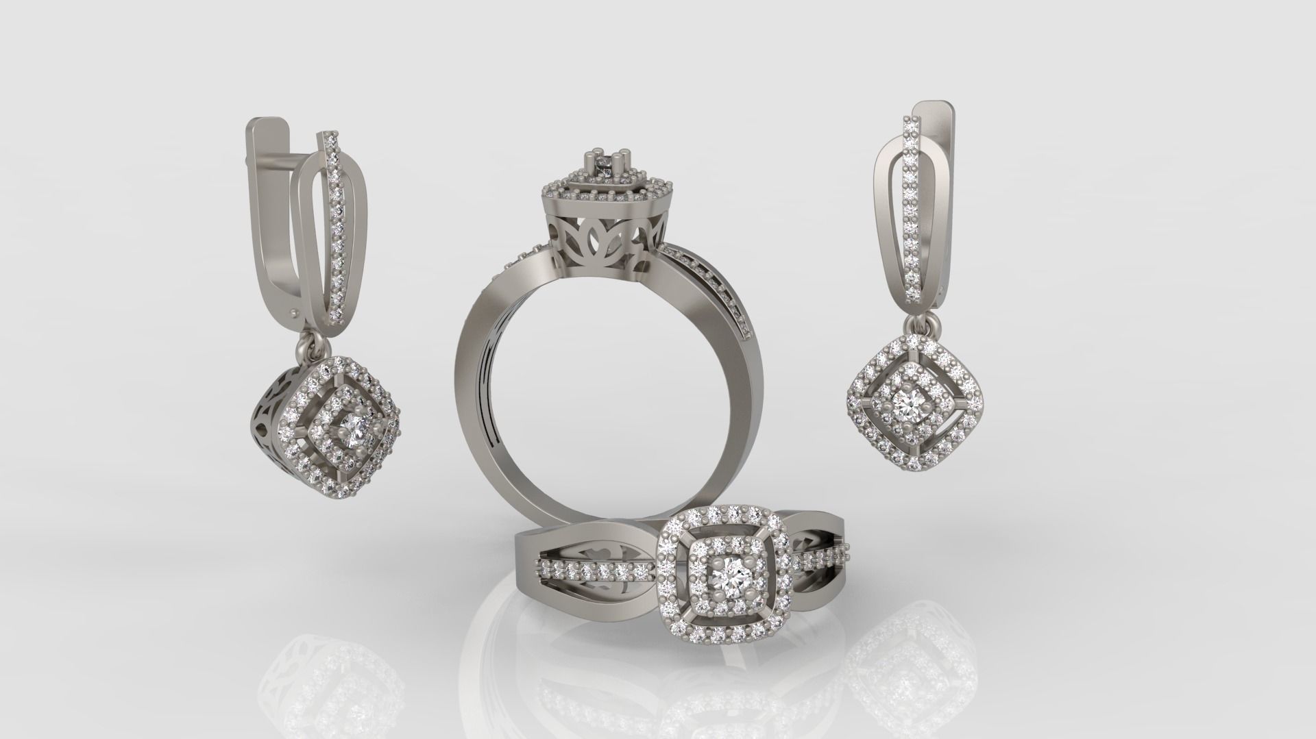 Ring and Earrings Diamond jewelry set 3d print model A 10 3D print model_1