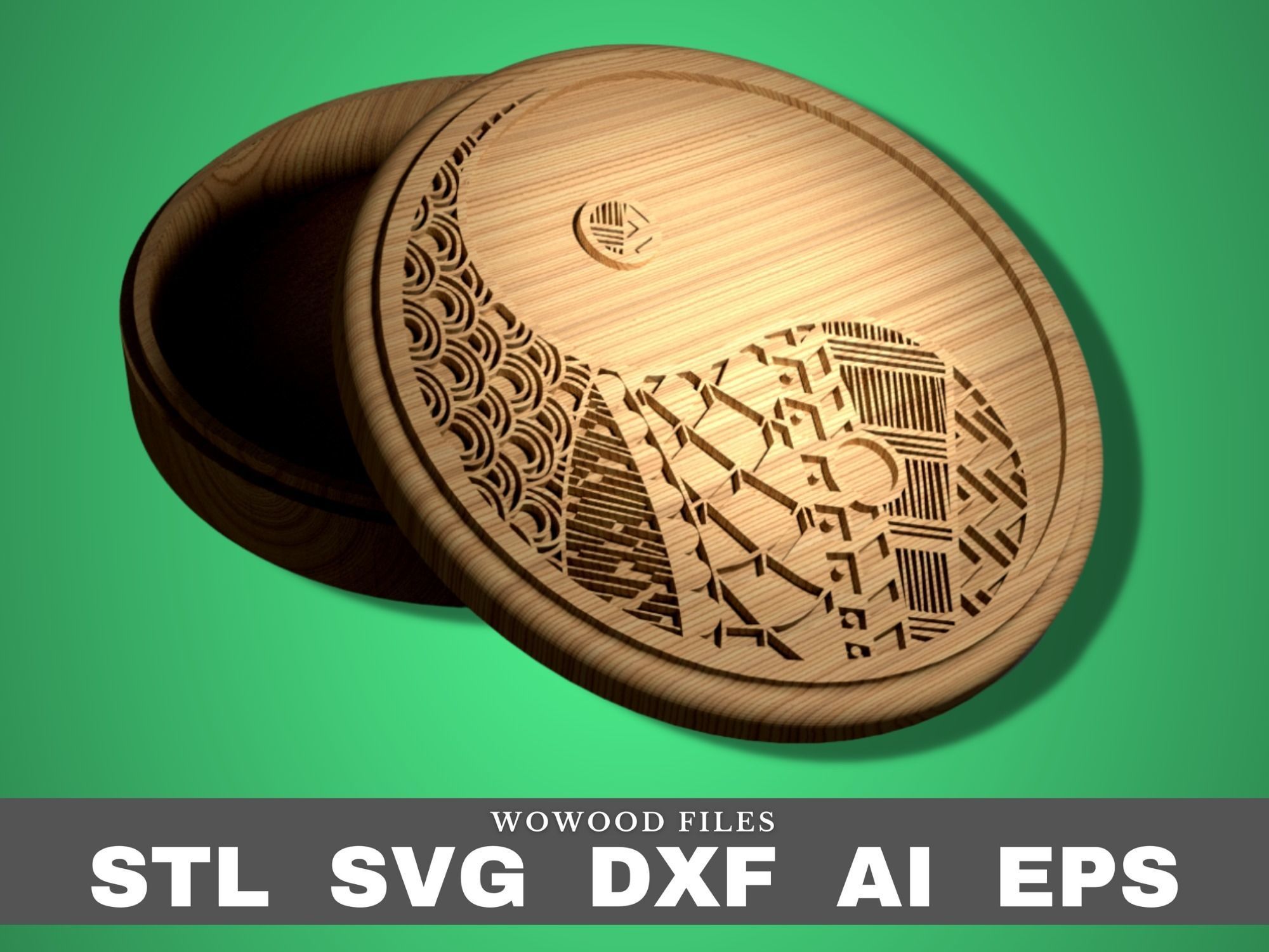 5 mandala boxes for CNC router and 3D printer STL DXF eps svg 3D print model_3