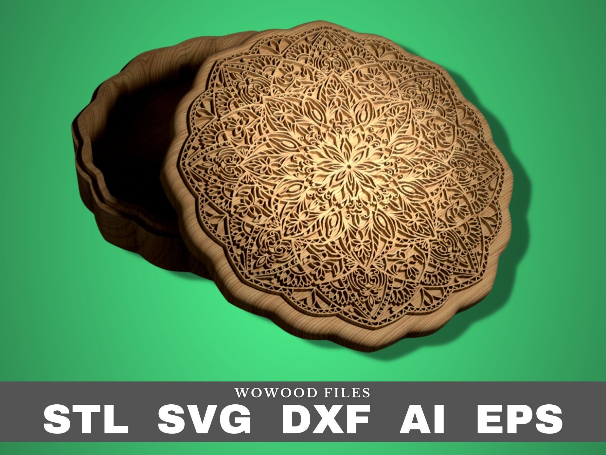 5 mandala boxes for CNC router and 3D printer STL DXF eps svg 3D print model_1