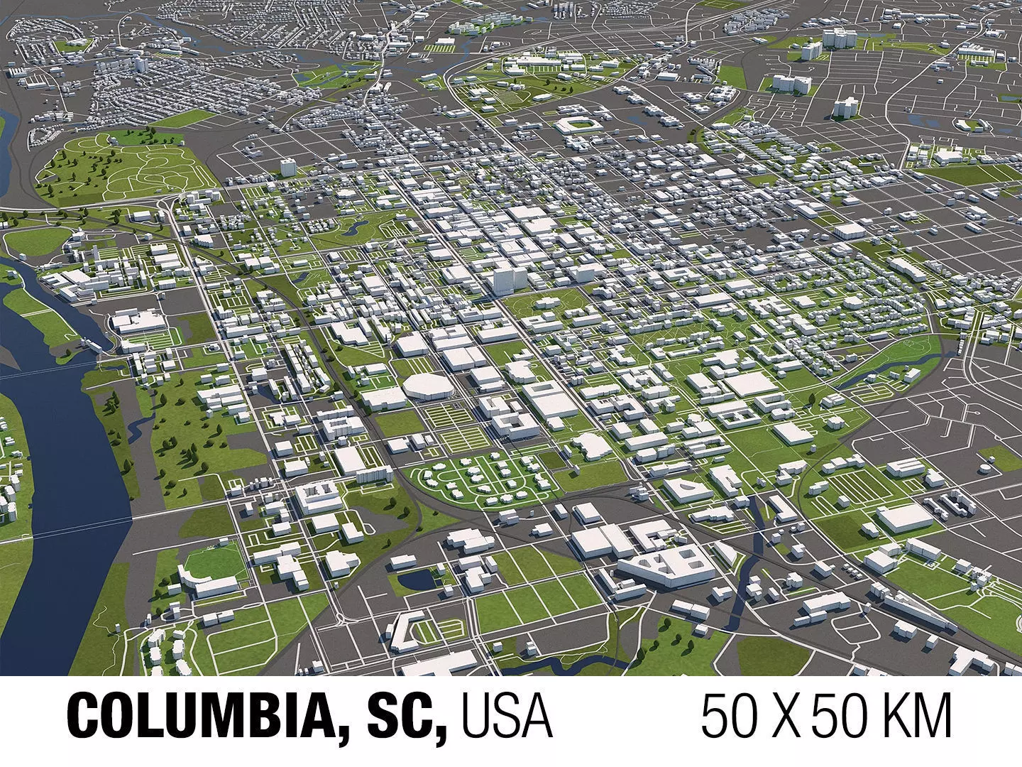 Columbia South Carolina USA 50x50km 3D model_0