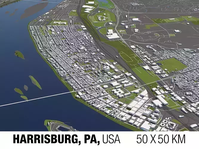 Harrisburg Pennsylvania USA 50x50km