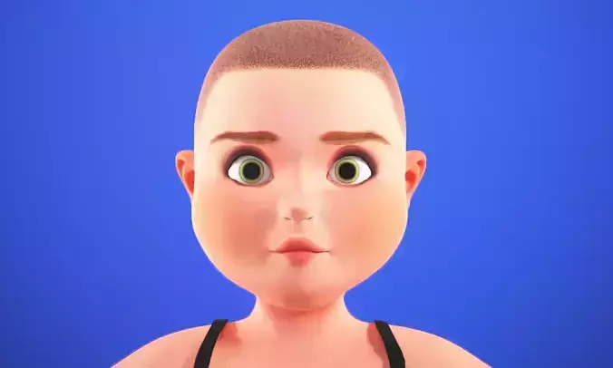 Cartoon female rigged character Low-poly 3D model