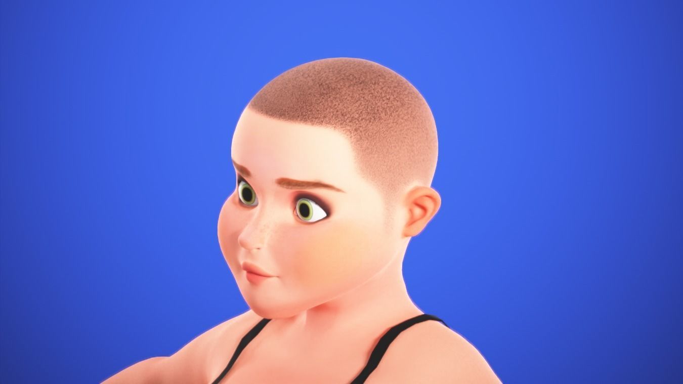 Cartoon female rigged character Low-poly 3D model_3