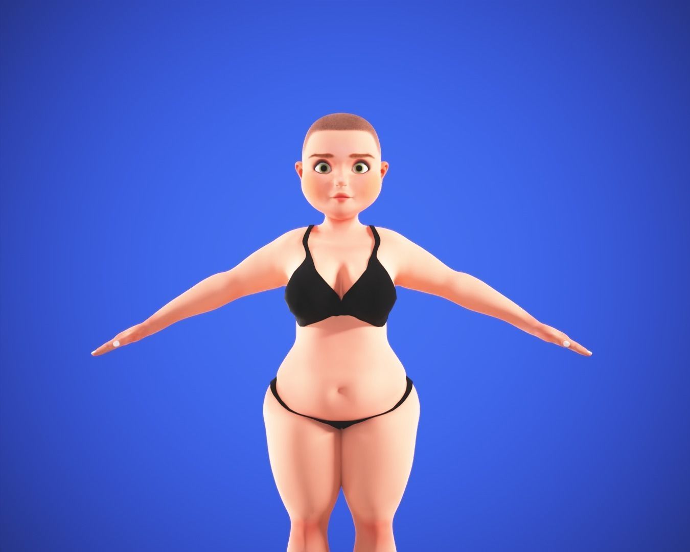 Cartoon female rigged character Low-poly 3D model_1