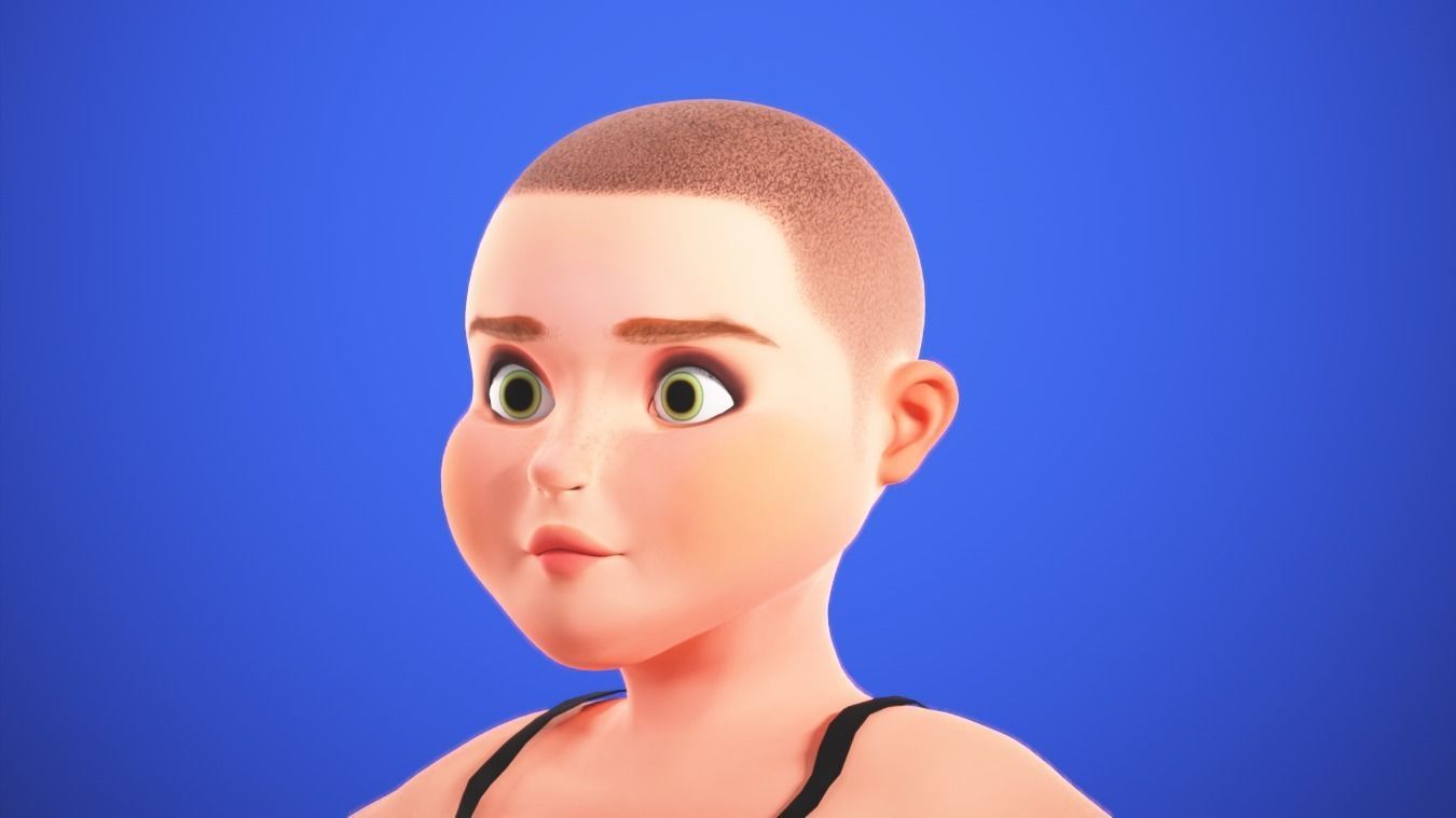 Cartoon female rigged character Low-poly 3D model_4