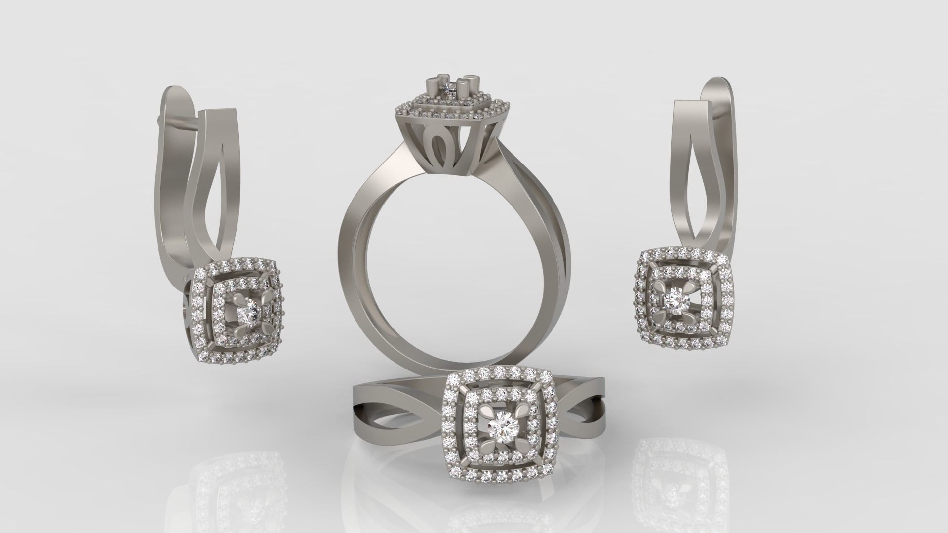 Ring and Earrings Diamond jewelry set 3d print model A 12 3D print model_1