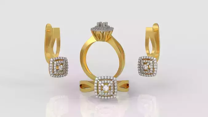 Ring and Earrings Diamond jewelry set 3d print model A 12