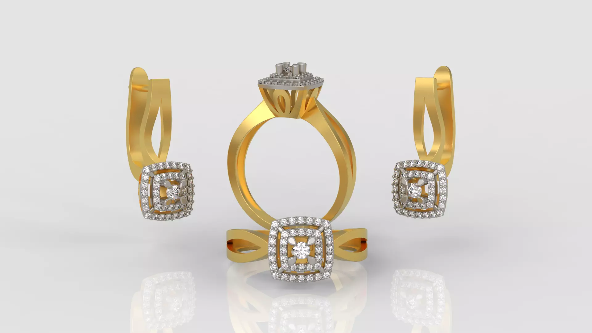Ring and Earrings Diamond jewelry set 3d print model A 12 3D print model_0