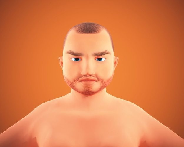 Cartoon rigged fat man character Low-poly 3D model