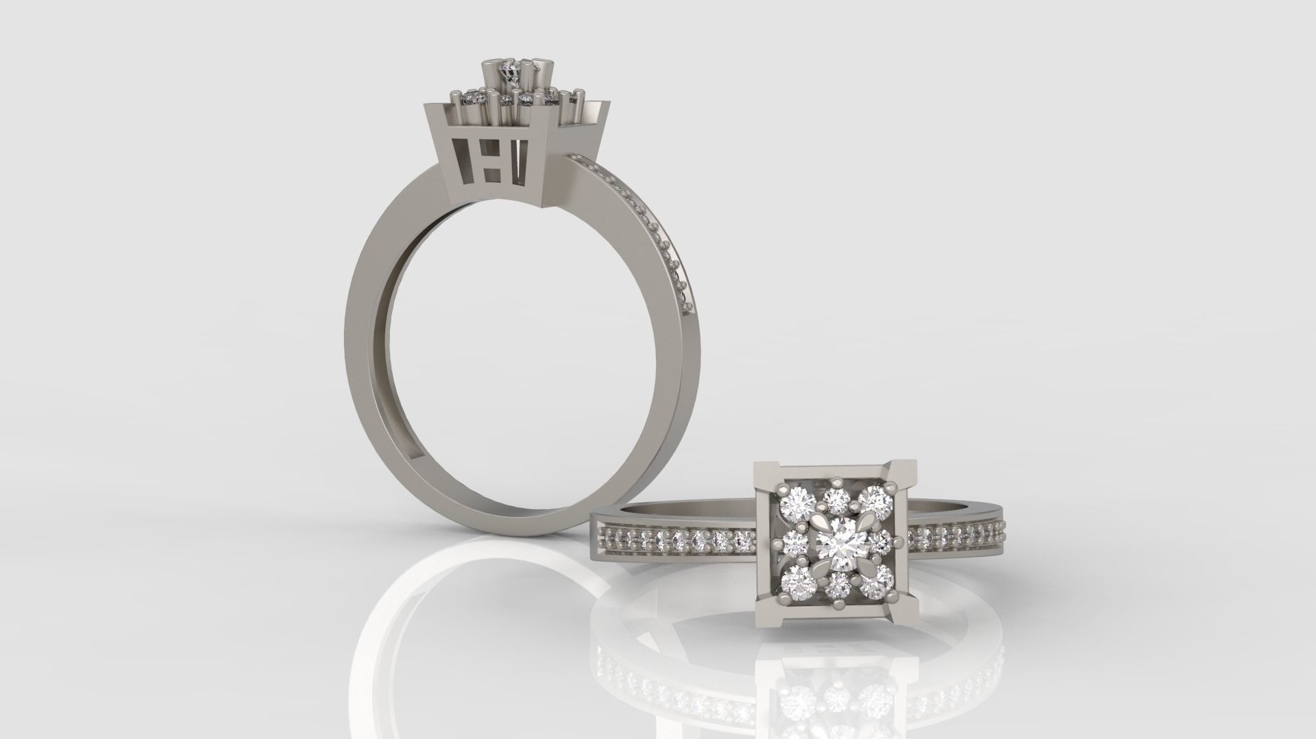 Ring and Earrings Diamond jewelry set 3d print model A 15 3D print model_3