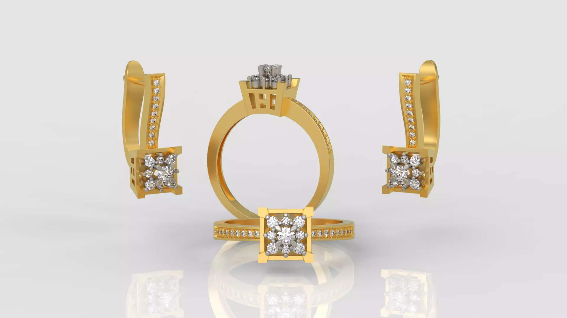Ring and Earrings Diamond jewelry set 3d print model A 15 3D print model_0