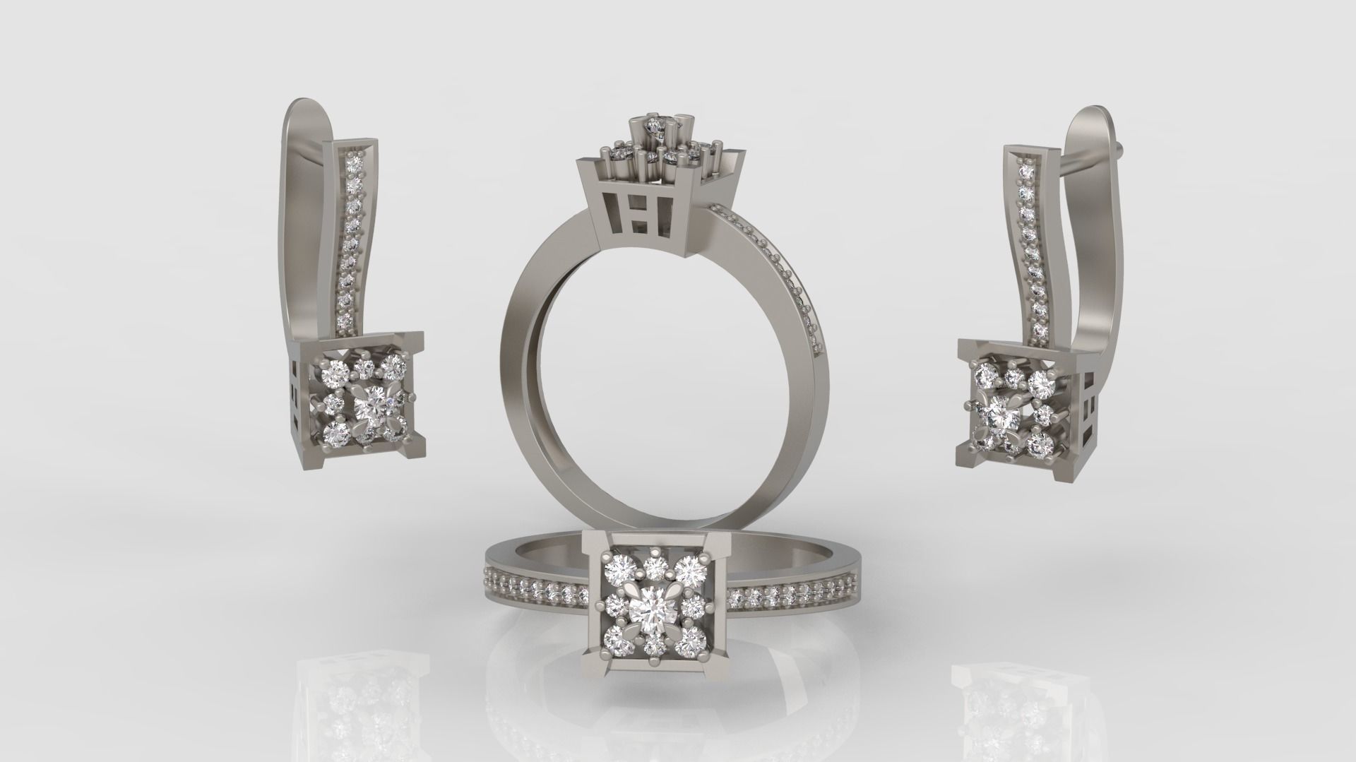 Ring and Earrings Diamond jewelry set 3d print model A 15 3D print model_1