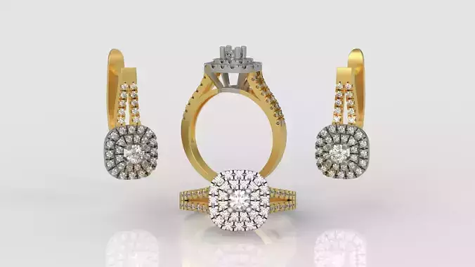 Ring and Earrings Diamond jewelry set 3d print model A 18