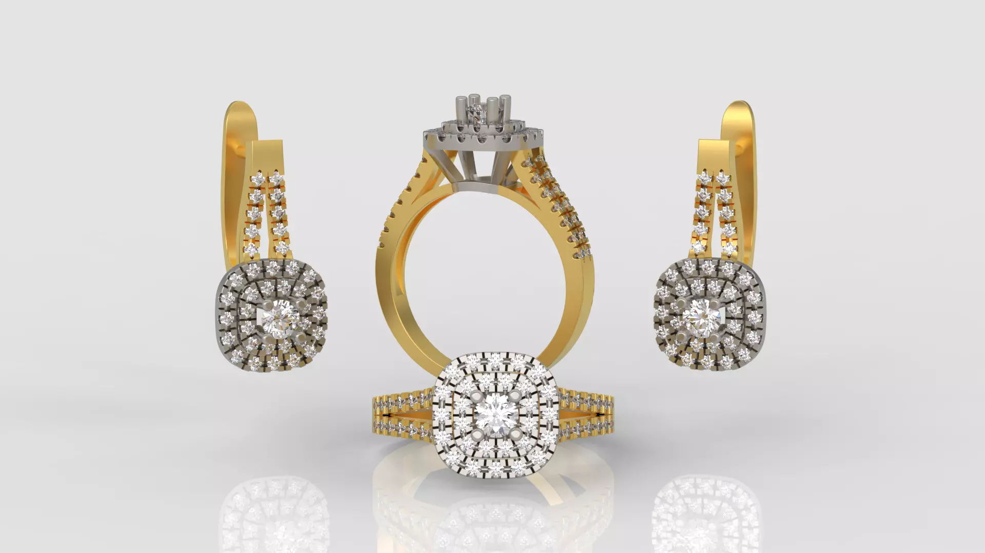 Ring and Earrings Diamond jewelry set 3d print model A 18 3D print model_0