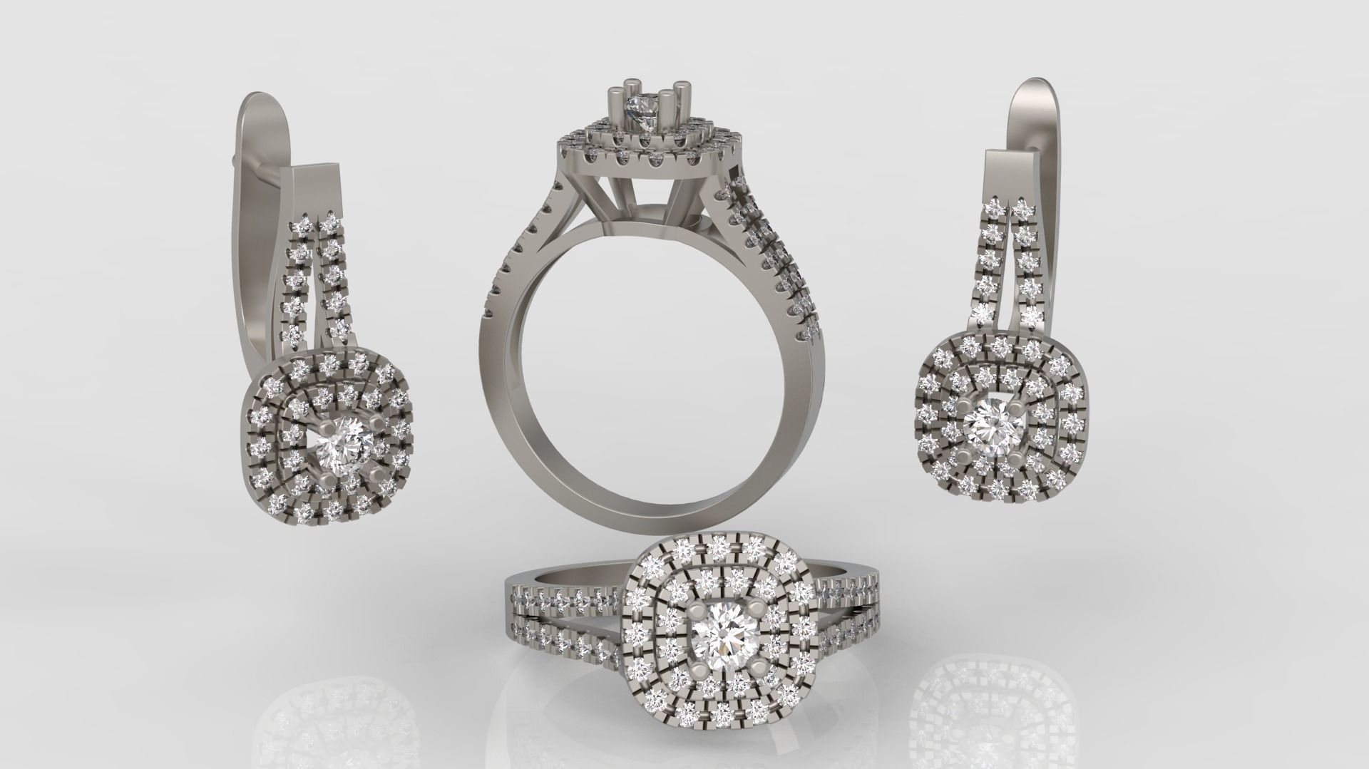Ring and Earrings Diamond jewelry set 3d print model A 18 3D print model_1