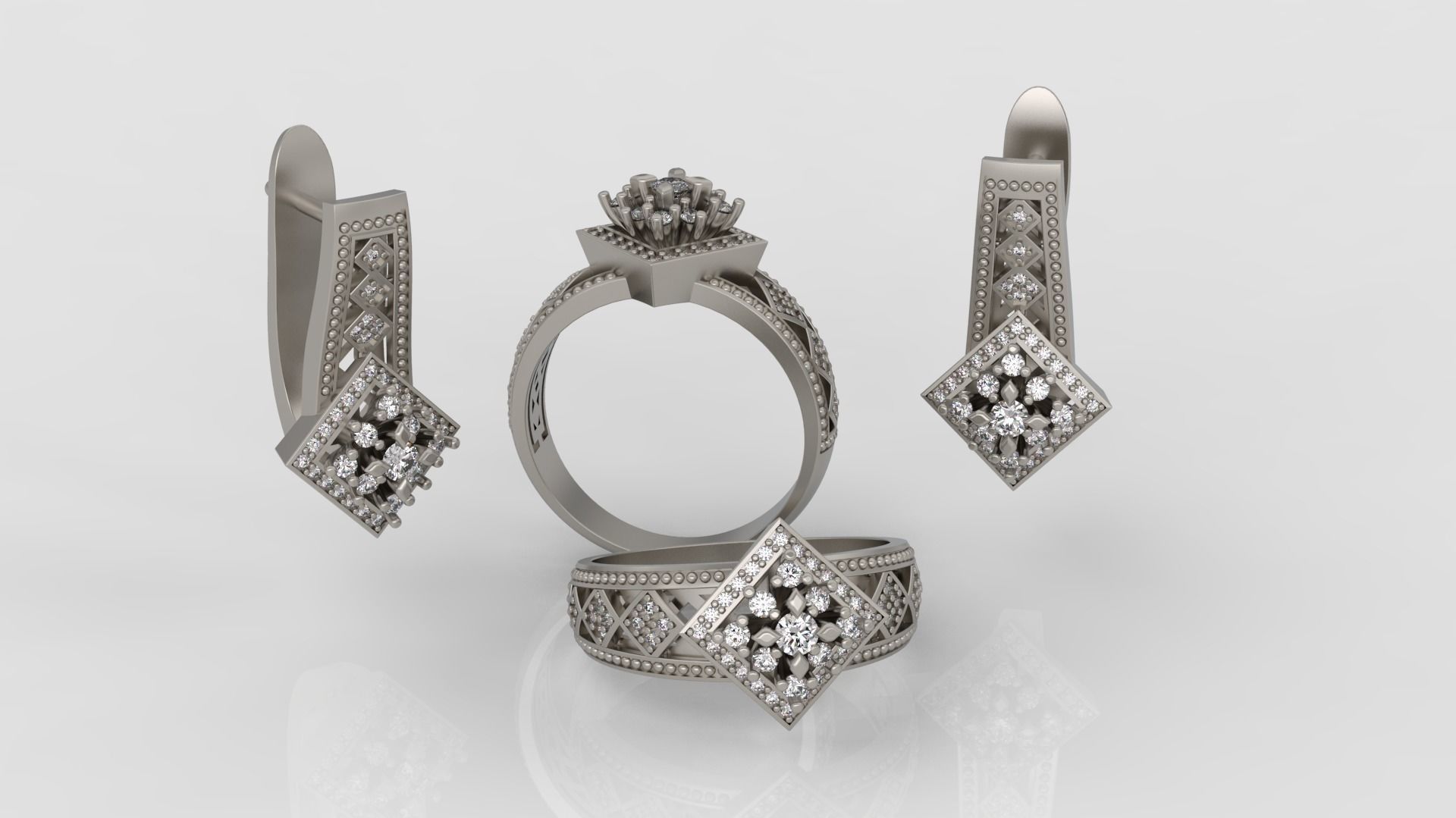 Ring and Earrings Diamond jewelry set 3d print model A 23 3D print model_1