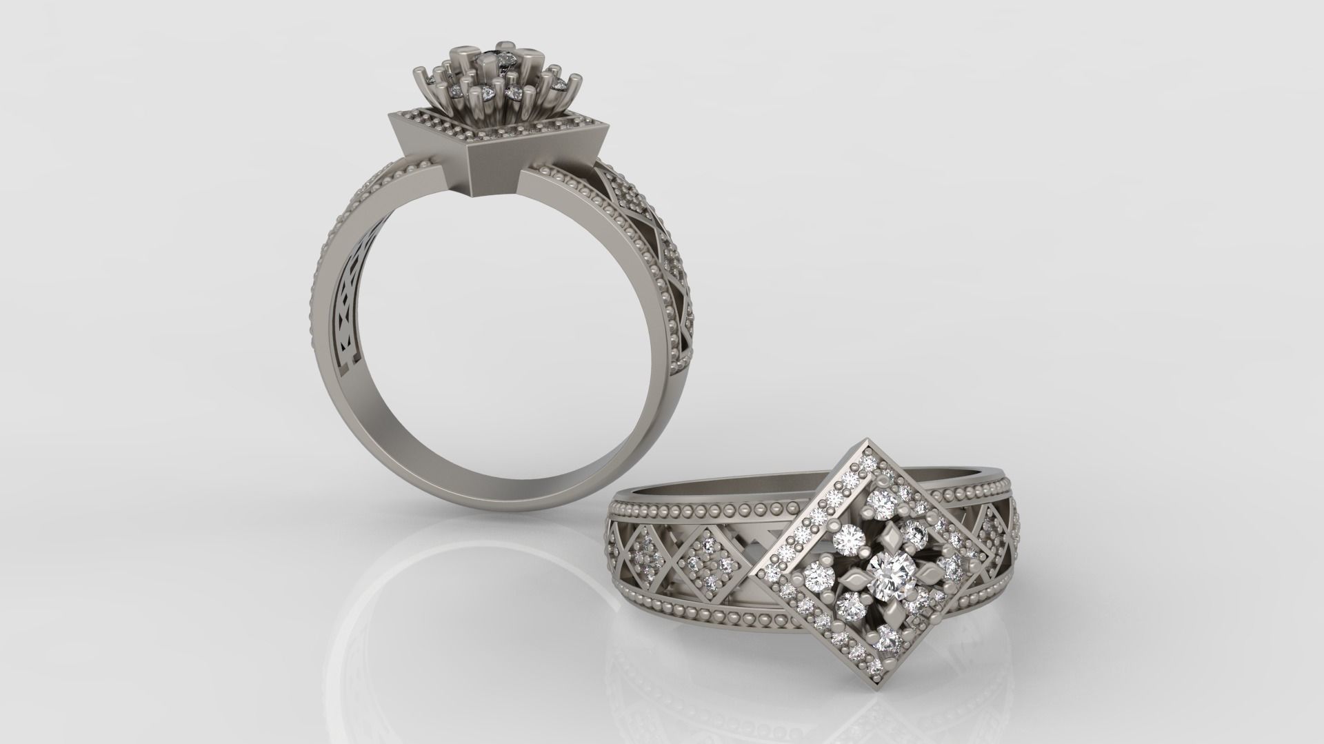 Ring and Earrings Diamond jewelry set 3d print model A 23 3D print model_3