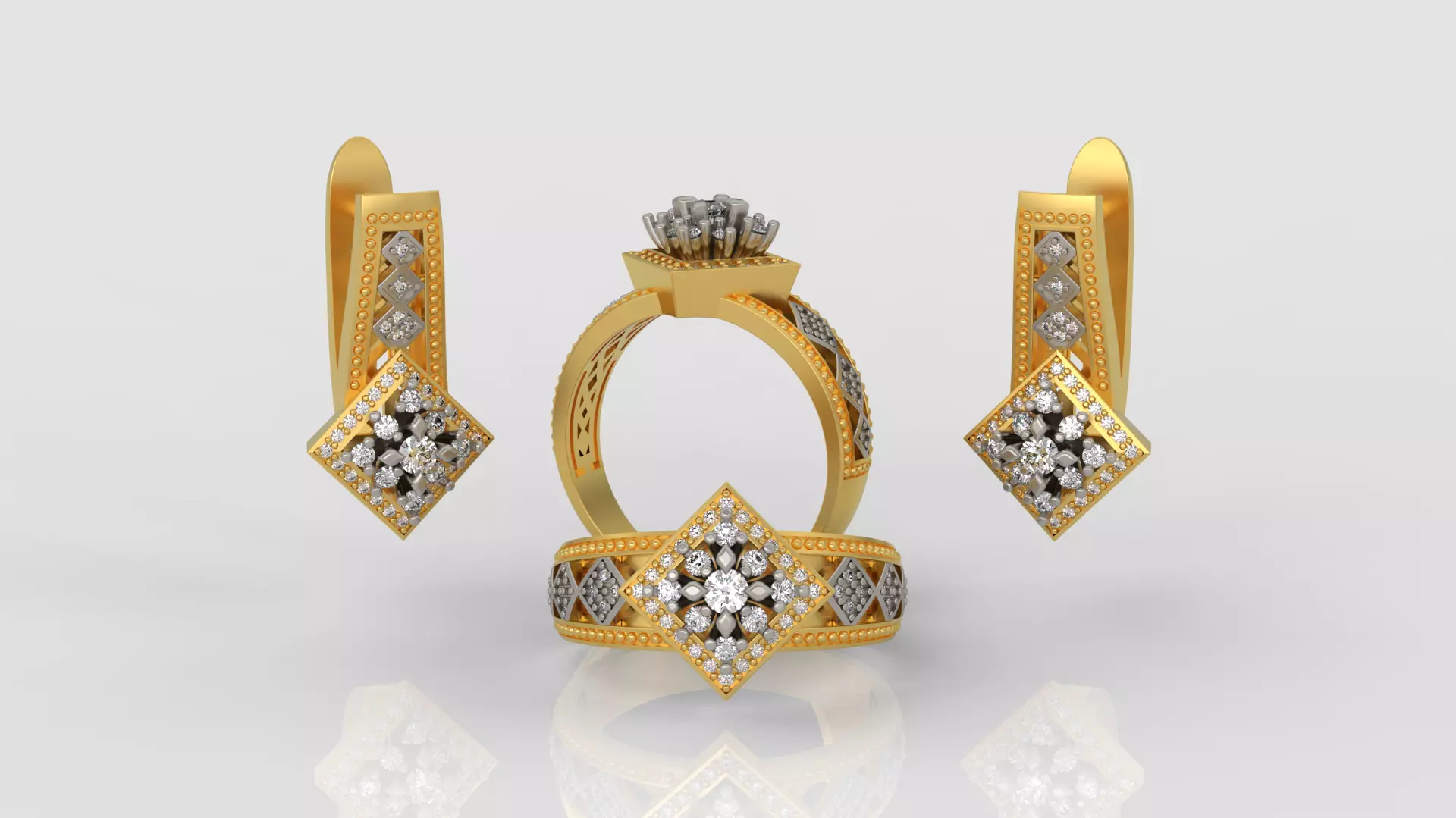 Ring and Earrings Diamond jewelry set 3d print model A 23 3D print model_0