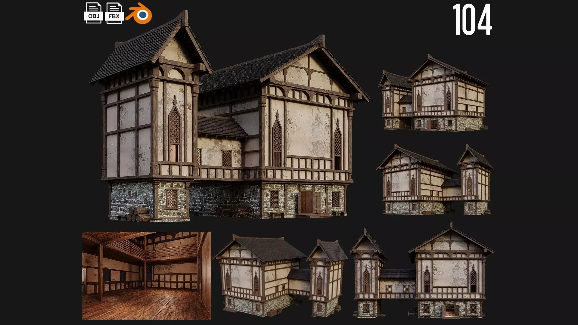 Old Medieval Building 4K Textures GameReady 104 Low-poly 3D model_0