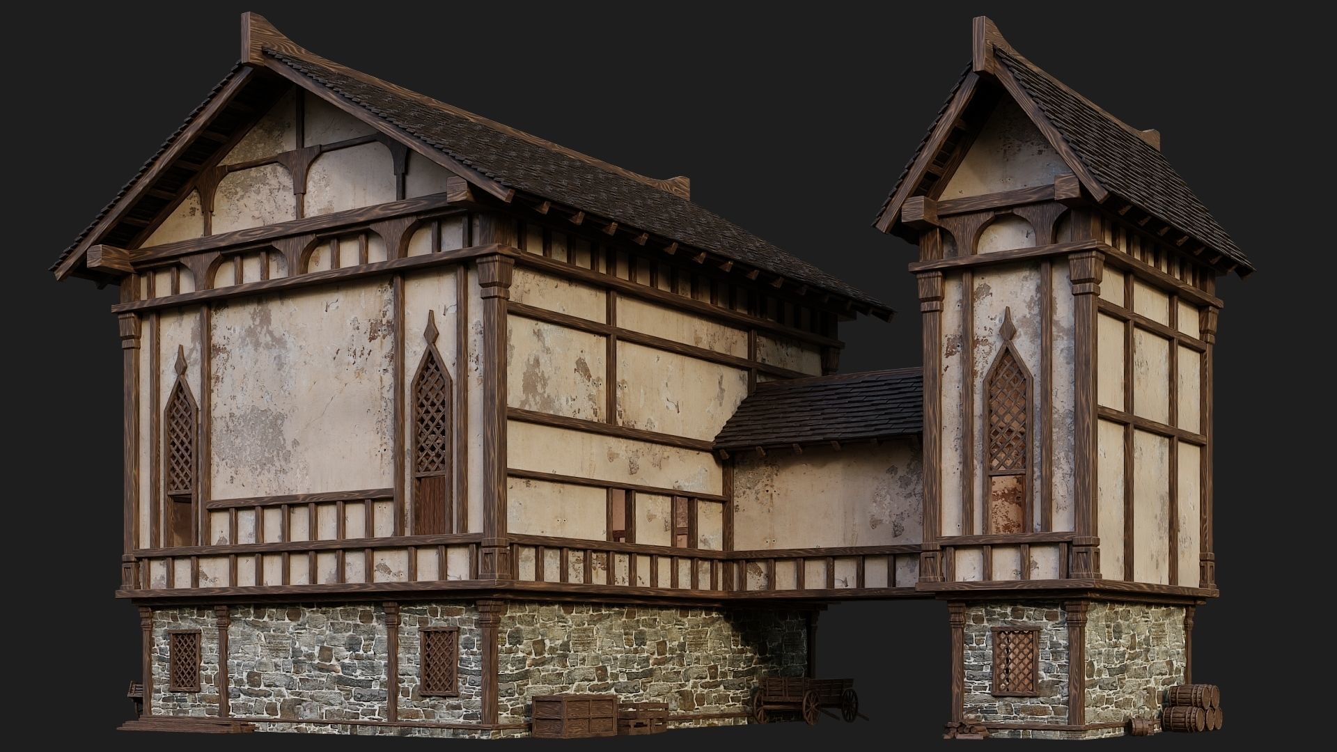Old Medieval Building 4K Textures GameReady 104 Low-poly 3D model_9