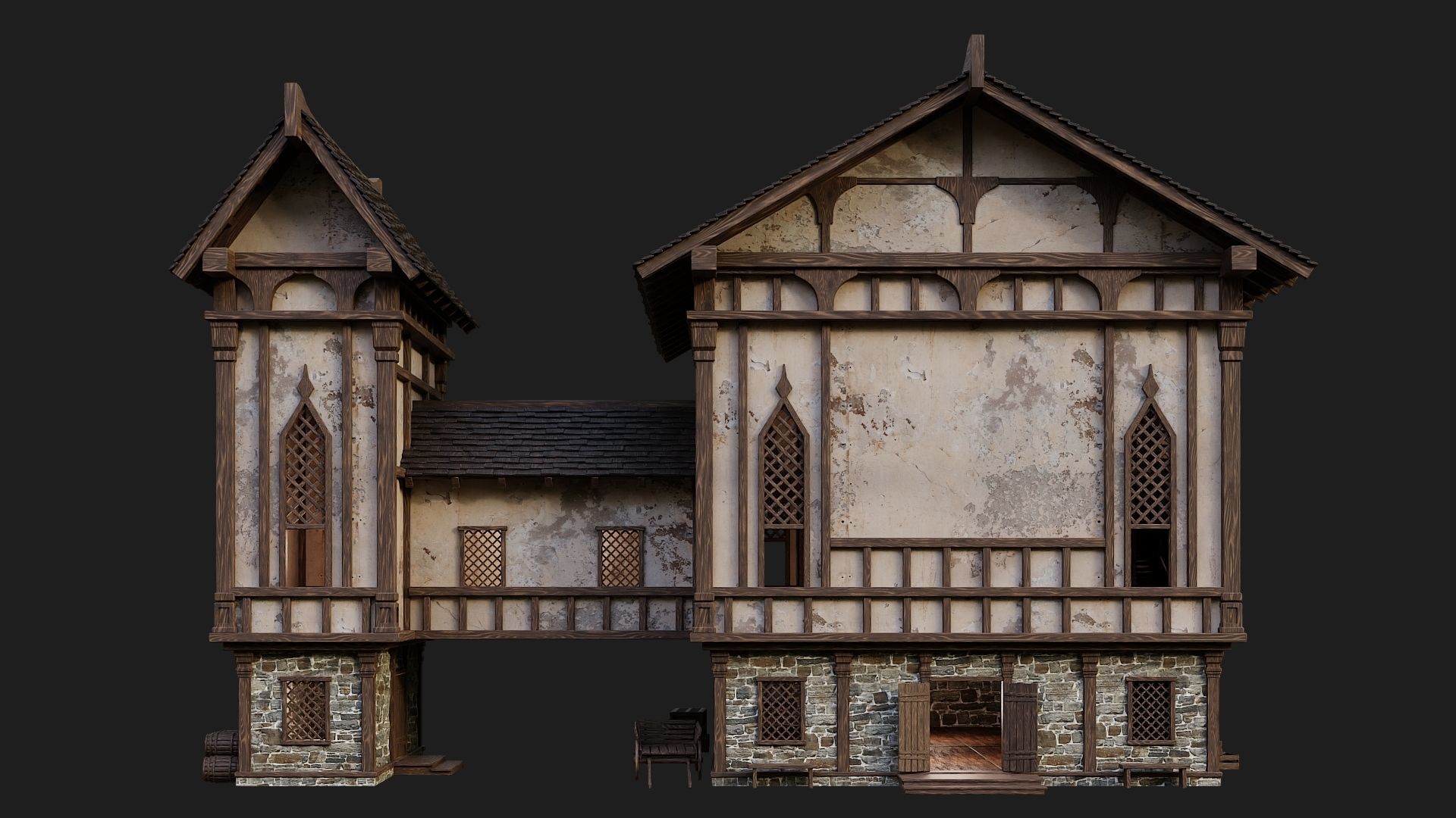 Old Medieval Building 4K Textures GameReady 104 Low-poly 3D model_4