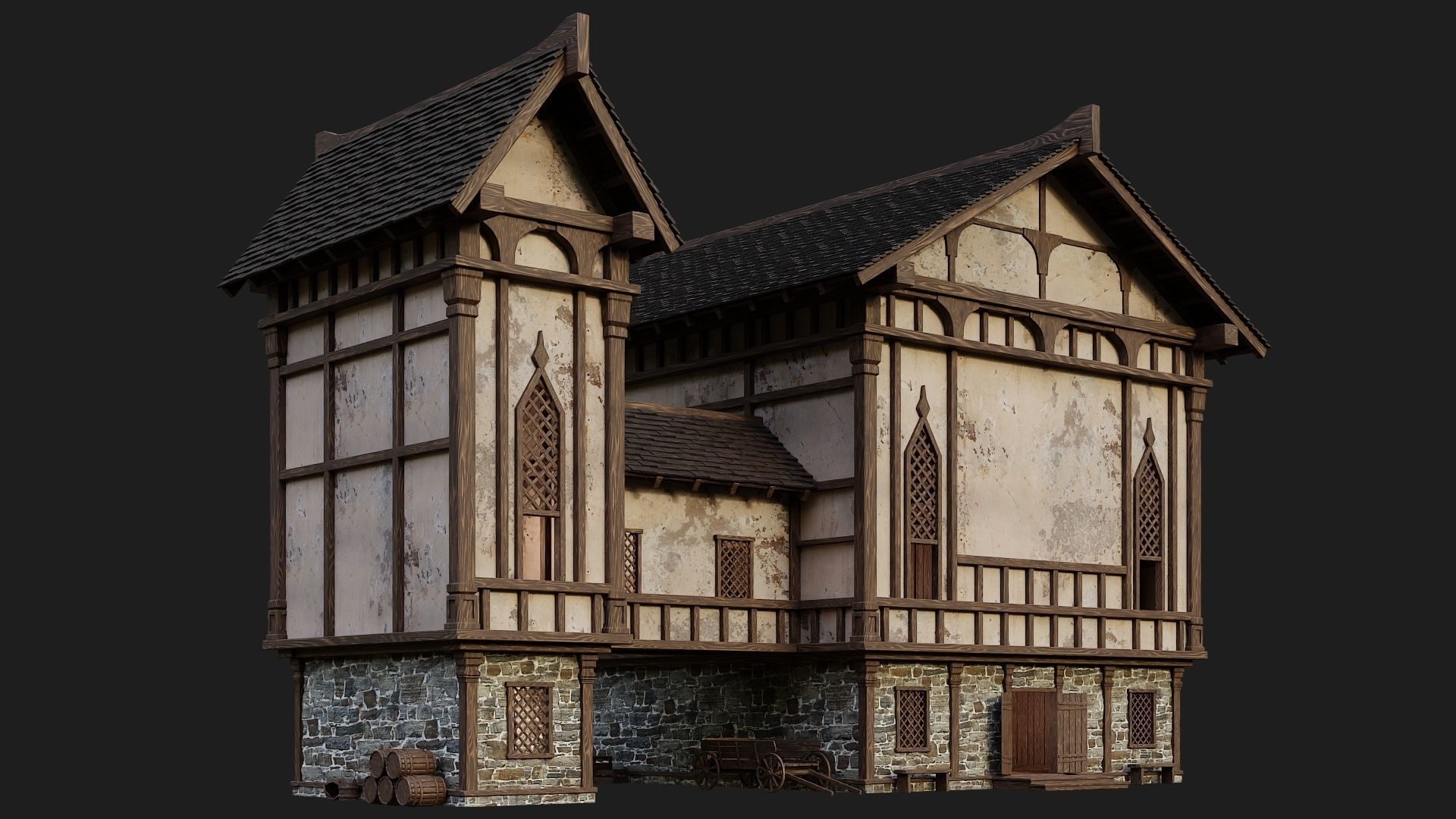 Old Medieval Building 4K Textures GameReady 104 Low-poly 3D model_2