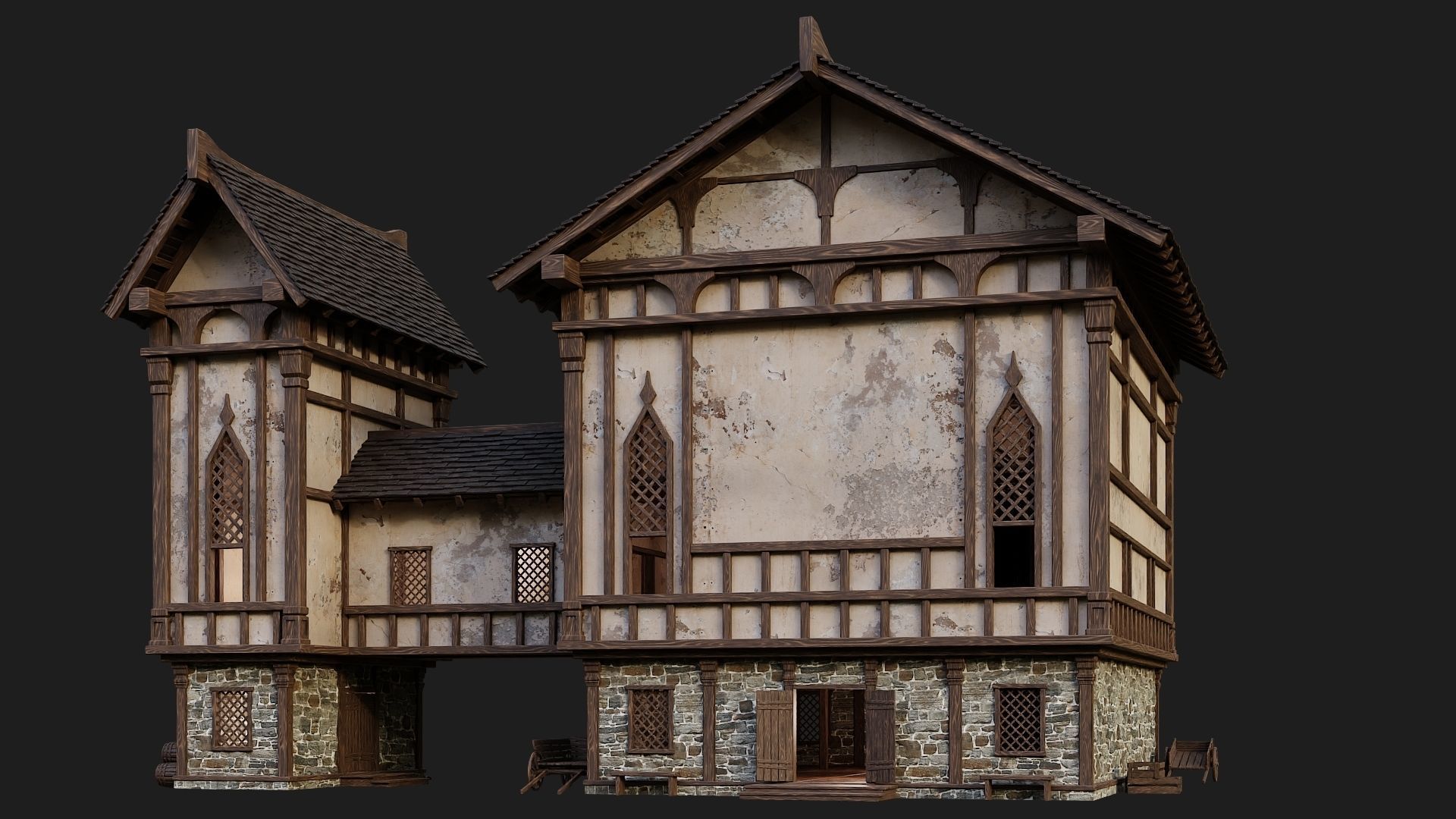Old Medieval Building 4K Textures GameReady 104 Low-poly 3D model_10