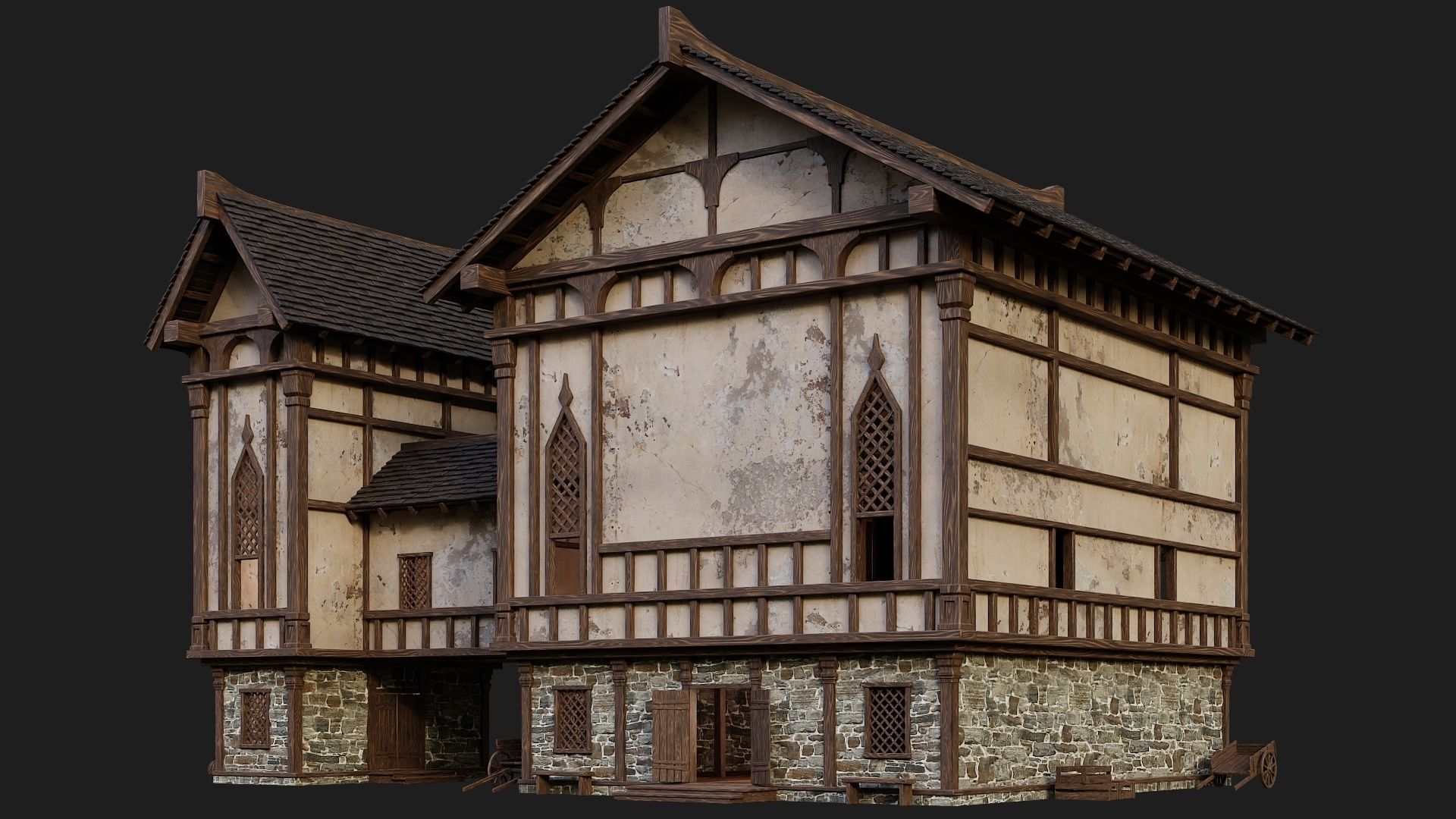 Old Medieval Building 4K Textures GameReady 104 Low-poly 3D model_7