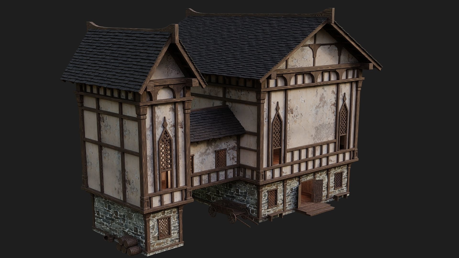 Old Medieval Building 4K Textures GameReady 104 Low-poly 3D model_1